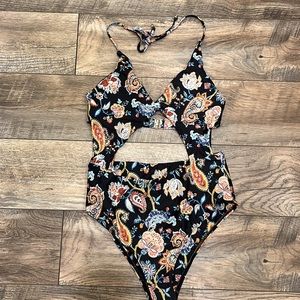 Boho cut out one piece halter swim suit